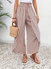 billiga breda ben och hög midja-Kvinnors vida chinos baggy byxor semester mode full längd hög midja blommig elastisk midja tryck komfort utomhus mikro-elastisk semester gata avslappnad svart vit rosa khaki sommar vår