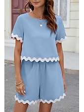 abordables Ensembles courts pour femmes-Ensembles de shorts de mode streetwear pour femmes en 2 pièces à manches courtes à col rond en couleur unie imprimé décontracté quotidien noir rose bleu été coupe régulière