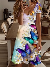 cheap Animals Dress-Women&#039;s Mini Dress T Shirt Dress Tee Dress A Line Dress Summer Dress Vacation Casual Daily Holiday Weekend Regular Fit Floral Graphic Animal Short Sleeve Crew Neck Light Purple Summer Spring