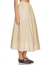 abordables Jupes unies-Femmes Jupe Évasé Mode Maxi Taille Basse Jupes Uni Avec Poches Micro-Élastique Vacances Rue Noir Blanche Champagne Beige Été Mélange Lin-Coton