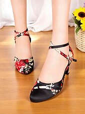 preiswerte Lateinamerikanische Schuhe-Damen-Latin-Tanzschuhe mit Blumenmuster aus Satin – elegante Riemchen-Ballsaalschuhe für Auftritte und Salsa-Übungen