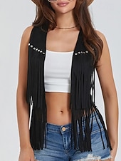 cheap Boho Tops-Women&#039;s Blouse Plain Active Modern Sleeveless V Neck Regular Tops Daily Holiday Fringe Black White Yellow Army Green Red Summer