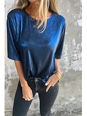 billige Plain t-skjorte-Dame Bluse عادي Moderne Kortermet Crew-hals Vanlige topper Ferie Ut på byen Svart Hvit Navyblå Lilla Gull Sommer