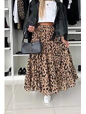 levne Grafické sukně-Dámské Sukně Čechy Na běžné nošení Cikánský Maxi Střední vzestup Sukně Leopard Tisk Lehce elastické Dovolená ulice Hnědá Léto Polyester