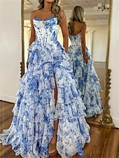 abordables Robes de bal de promo-Robe de quinceanera en A robe de corset robe de mariage robe d&#039;invitée longueur de sol sans manches sans bretelles tulle sans dos avec imprimé floral