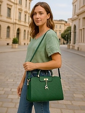 cheap Handbag &amp; Totes-Women&#039;s Faux Leather Top Handle Tote Bag with Deer Charm - Elegant Structured Women&#039;s Shoulder Bag, Perfect for Mother&#039;s Day Gift, Work, Shopping and Casual Outings