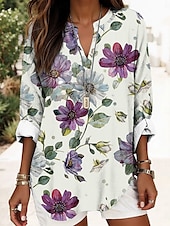 billiga Kvinnors Konst &amp; Design Toppar-Kvinnors Boho Blus Blommig Grafisk Abstrakt Elegant Daglig Lång Ärmar V-Hals Regular Toppar Dagligt Tryck Röd Blå Lila Grön Sommer Vår