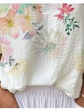 billige Blomstrete topper-Dame Bluse Blomstret Grafisk Årgang Tropisk Stilfull 3/4 ermer V-hals Vanlige topper Hvit Gul Rosa Blå Grønn Sommer Vår