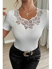 ieftine Topuri din dantelă-Pentru femei Bluză Topuri din dantela Simplu Elegant Modern Manșon scurt Stil Nautic Topuri obișnuite Concediu Ieșire Dantelă Negru Alb Vară