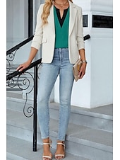 abordables Hauts Unis pour Femmes-Femmes Chemisier Bloc de Couleur Moderne Occasionnel Manche Courte Col en V Hauts Réguliers Fête Sortir Patchwork Noir Blanche Vert Abricot Été