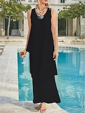 economico Lunghezza del pavimento-Matrimonio in Spiaggia Abito Madre della Sposa Linea A Ospite di Matrimonio Elegante Semplice Collo a V Lunghezza Caviglia Chiffon Senza Maniche con Strati Colore Solido 2025 misura personalizzata