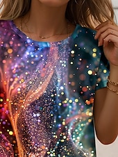 abordables T-shirt Art &amp; Design-Femmes T-shirt A Ombre Graphique Abstrait ancien Élégant Occasionnel Manche Courte Col rond Hauts Réguliers Quotidien Imprimé Arc-en-ciel Été