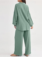 billiga Uppsättningar-Dam Mode Streetwear Skjorta Tvådelade set Byxuppsättningar Långärmad Tröjkrage Ensfärgat Snörning Dagliga kläder Datum Svart Vin Armégrön Vår Normal