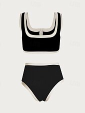cheap Bikini Sets-Women&#039;s Swimwear Bikini 2 Piece Swimsuit Patchwork Tropical Beach Wear Color Block U Neck Sleeveless Bathing Suits