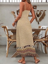economico Abiti Boho-Per donna Abito Midi Vestito Estivo Abito a trapezio Abito Sottoveste Vacanza Casual Boho Uscire Spiaggia Vestibilità comoda Grafico Tribale Senza Maniche Scollo a V Spalline sottili Marrone Estate
