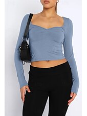 ieftine tricou simplu-Pentru femei Bluză Simplu Modern Manșon Lung Pătrat Crop Tops Zilnic Concediu Ieșire Negru Alb Verde Militar Roșu-aprins Albastru piscină Vară