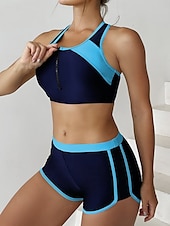 billiga Bikiniset-Kvinnors badkläder tankini 2 delar shorts baddräkt rygglös mage kontroll hög midja smal semester strandkläder färgblock U-hals ärmlös baddräkt