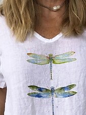 billige Dyrene tee-Dame T skjorte Grafisk Planter Bohem Årgang Tropisk Kortermet V-hals Vanlige topper Daglig Helg Trykt mønster Hvit Sommer Vår