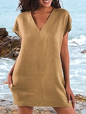abordables Robe Simple-Femmes Mini Robe Robe Décontractée Classique Vacances Date Sortir Coupe Ample Uni Manche Courte Col en V Noir Vert foncé Chameau Grise Été