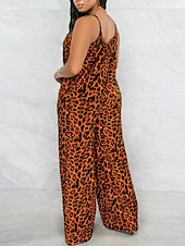 olcso Grafikus pamut vászonnadrág-Női Szabályos Jumpsuitek Utcai sikk Leopárd Ujjatlan U-alakú Zseb Utca Napi Normál Sárga Sötétkék Bíbor Nyár