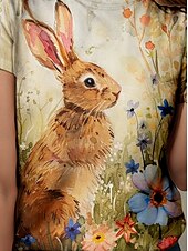 abordables T-shirt de Pâques-Pâques Femmes T-shirt Graphique Animal ancien Élégant Classique Manche Courte Col ras du cou Col rond Hauts Réguliers Quotidien Week-end Imprimé Jaune Été Printemps