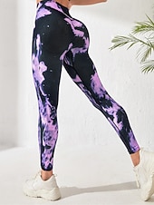 abordables Leggings y mallas de yoga-Mujer Pantalones de yoga Mallas Leggings de Yoga Cintura elástica Control de barriga Levantamiento de tope Yoga Entrenamiento de gimnasio Pilates Pantalones Tie-dye Morado Otoño Deportes Ropa de