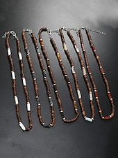 abordables Bijoux pour hommes-Collier de perles en bois naturel pour homme avec des accents turquoise, style surfeur bohème, bijoux réglables pour la plage, les festivals et les tenues décontractées