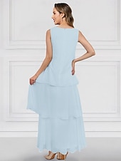 cheap With Jacket-Green Blue Pink Two Piece A-Line Dress Sets Mother of the Bride Dress Elegant Crew Neck Ankle Length Chiffon Long Sleeve Jacket Dresses with Lace Ruffles Tier 2025
