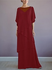 voordelige Vloerlengte-ts strand bruiloft a-lijn moeder van de bruid jurk formele bruiloft gast elegante bateau hals vloer lengte chiffon halve mouw met ruches drapering laag 2025