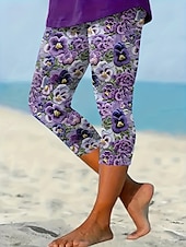 tanie wzór kwiatowy-Legginsy damskie Capri Spodnie Wysoka Elastyczność Wakacyjna Vintage Moda Długość łydek Wysoki stan Motyw graficzny Kwiatu Oddychające Miękkie Rozciągliwe Formalne Wakacje Biuro Fioletowe