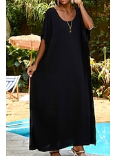 abordables Robes de plage-Femmes Maillots de Bain Vêtement couvrant Maillot de bain Tropical Tenues de plage Uni Fil en V Manches courtes Maillots de bain