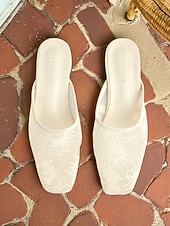 halpa Naisten pistokkaat-naisten valkoiset pitsiset balettitassut – tyylikkäät silkkaa verkkohääkengät morsiamelle ja kesän puutarhajuhliin