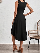 olcso Egyszerű ruha-Női Midi Ruha A Vonalú Ruha Egyszínű Bodycon Ruha Munka Ruhák Félig Formális Iroda Karcsú Grafikai Ujjatlan Kerek Nyak Fekete Rózsaszín Piros Kék Nyár
