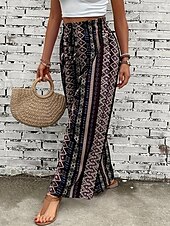 abordables pierna ancha y cintura alta-Mujer Perneras anchas Pantalones Vacaciones Boho Longitud total Media cintura Geometría Cintura elástica Transpirable Cómodo Microelástico Calle Ropa Cotidiana Noche Café Verano Ajuste regular
