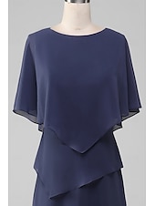 economico Lunghezza del tè-Abito A-Line per la madre della sposa Ospite di nozze Elegante Taglie forti Collo a gioiello Lunghezza tè Chiffon Maniche corte con rouches 2025 taglia personalizzata gratuita