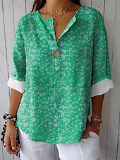 cheap Art&amp;Design Tops-Women&#039;s Shirt Floral Graphic Vintage Tropical Hawaiian Long Sleeve V Neck Regular Tops Daily Holiday Beach Wear Print Red Blue Purple Green Summer Spring