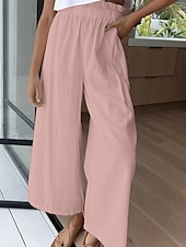 economico Pantaloni in lino e cotone semplici-Per donna Culotte Gamba Larga Pantaloni in cotone e lino Pantaloni Eleganti Moda Streetwear Lunghezza intera Naturale Semplice Elastico in vita Comodo All&#039;aperto Confortevole Streetwear Uscire Bianco