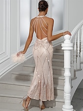 abordables Robes de bal de promo-Robe sirène  trompette quinceanera élégante robe de mariage invitée au mariage longueur maxi sans manches col halter en sequins