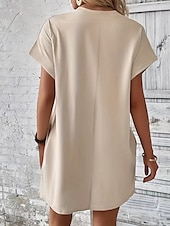 preiswerte Weißes Kleid-Damen Mini Kleid T-Shirt Kleid Tee Kleid einfarbig Sommer Kleid lässig täglich reguläre Passform Grafik Kurzarm V-Ausschnitt Schwarz Rot Olivgrün Aprikose Sommer