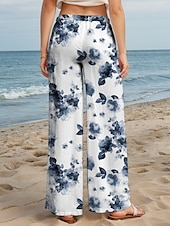 abordables jambe large et taille haute-Femmes Jambe large Chinos Pantalons Amples Vacances ancien Mode Longueur complète Taille haute Fleuri Graphique Cordon de serrage Impression Respirant Doux Micro-Élastique Vacances Rue Décontracté