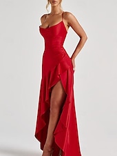 billiga Balklänningar-Havfrue  trumpet Quinceanera klänningar Elegant klänning bröllop bröllopsgäst golvlång utan ärm spaghetti axelrem polyester rygglös med spricka