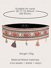 preiswerte Damengürtel-Damengürtel im Bohemian-Stil, handgefertigt, mit Perlen besetzt, elastisches Band mit Quasten und Anhängern – farbenfrohes Stickdesign für Damen, perfekt für Strandbekleidung, Festivals und Sommeranlässe