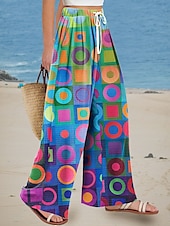 cheap Wide Leg &amp; High Waisted-Women&#039;s Wide Leg Chinos Baggy Pants Vacation Vintage Fashion Full Length High Waist Floral Graphic Abstract Printing Breathable Soft Micro-elastic Formal Outdoor Vacation Blue Orange Summer Spring