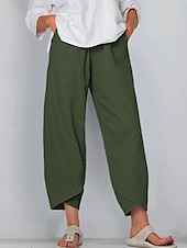 abordables Pantalon en coton et lin-Pantalons Femme en Coton Lin Pantalons Amples Similaire au Lin Chinos Mode Basique Longueur Complète Taille Moyenne Poche Unie à Cordon Confortable Extérieur Micro-élastique Vacances Street Quotidien