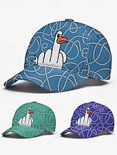 economico Cappelli da uomo-Cappellino da baseball da uomo con stampa di anatra in stile cartoon - design divertente con dito medio, cappellino snapback regolabile, stile casual da strada, adatto per attività all&#039;aperto, viaggi o estive