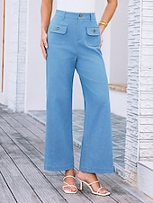 billiga breda ben och hög midja-Dam Brett skaft Byxor Streetwear Kontor Lång Hög midja Slät Ficka Högt snitt Mateial som andas Mjuk Microelastisk Semester Gata Dagliga kläder Svart Vit Gul Rosa Sommar Normal