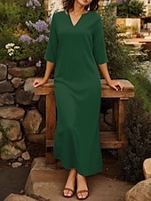 preiswerte Einfaches Kleid-Damen Maxikleid T-Shirt-Kleid Shiftkleid Urlaub Strand Outdoor Ausgehen Normale Passform Einfarbig Grafik Halbarm V Ausschnitt Schwarz Weiß Rosa Grün Sommer Frühling
