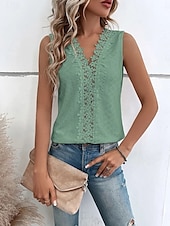 levne Krajkové topy-Dámské bílé elegantní krajkové topy, halenka s očky, sexy, bez rukávů, květinový vzor, poloprůhledný, čtvercový výstřih, vroubkovaný lem, módní, slim fit, rande, ležérní, párty, romantické, drobné topy, léto, sváteční oblečení