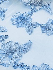 voordelige Vloerlengte-Blauwe A-Lijn Bloem Geborduurde Kant Moeder van de Bruid Jurk Elegant Simpel Luxe Boot Nek Vloerlengte Maxi Lengte Satijn Kant Halve Mouw