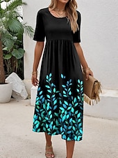 ieftine rochie florală-Pentru femei Rochie Mini Rochii Tricou Rochie A line Rochie de vară Vacanță Casual Zilnic Fit regulat Floral Grafic Manșon scurt Stil Nautic Galben Albastru piscină Mov Trifoi Vară